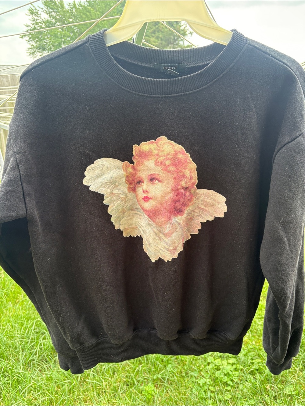 Forever 21 Black Crewneck Sweatshirt with Angel Graphic
